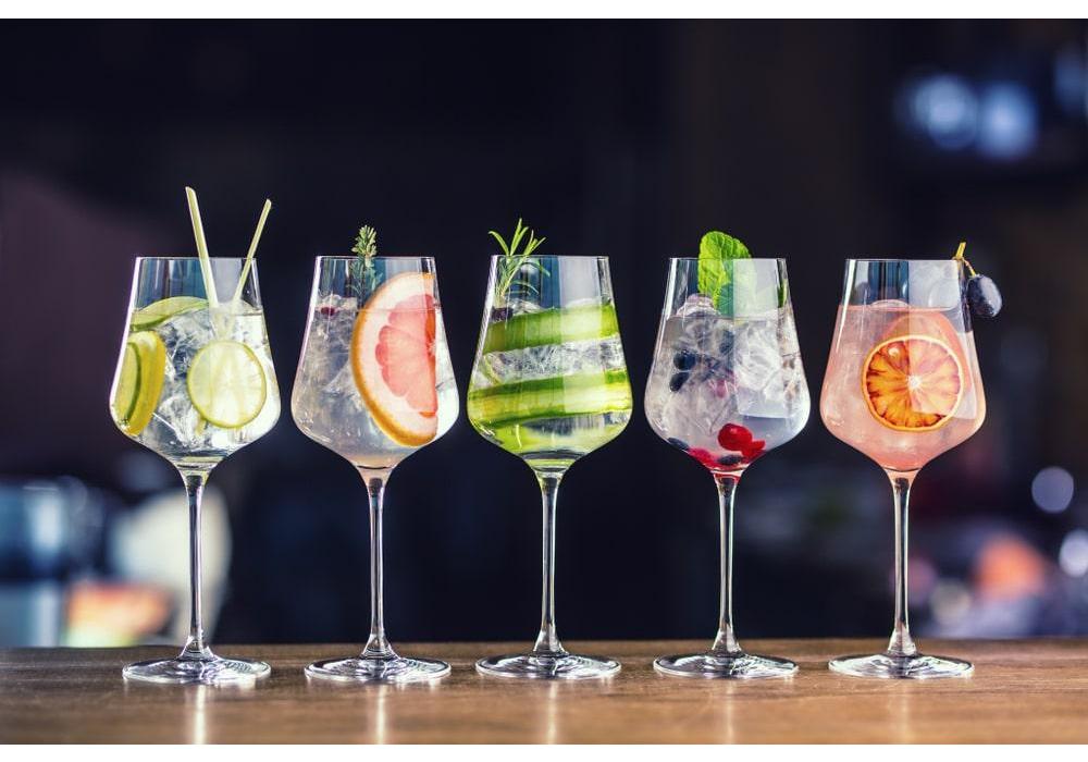 Five colourful gin cocktails.