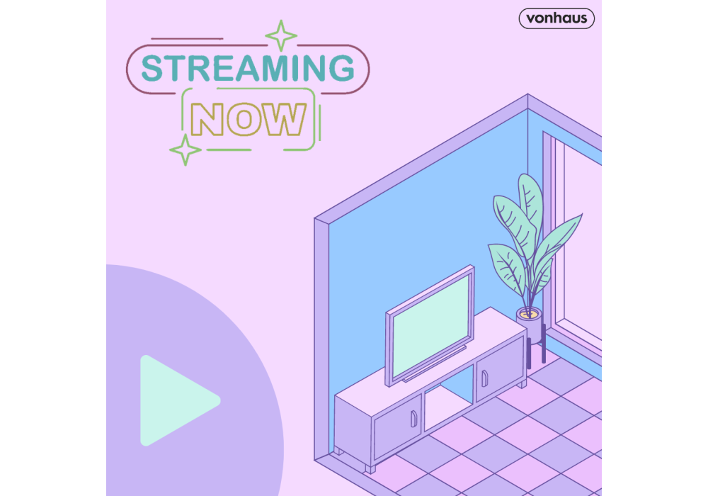 Vaporwave media wall with 'Streaming Now' title