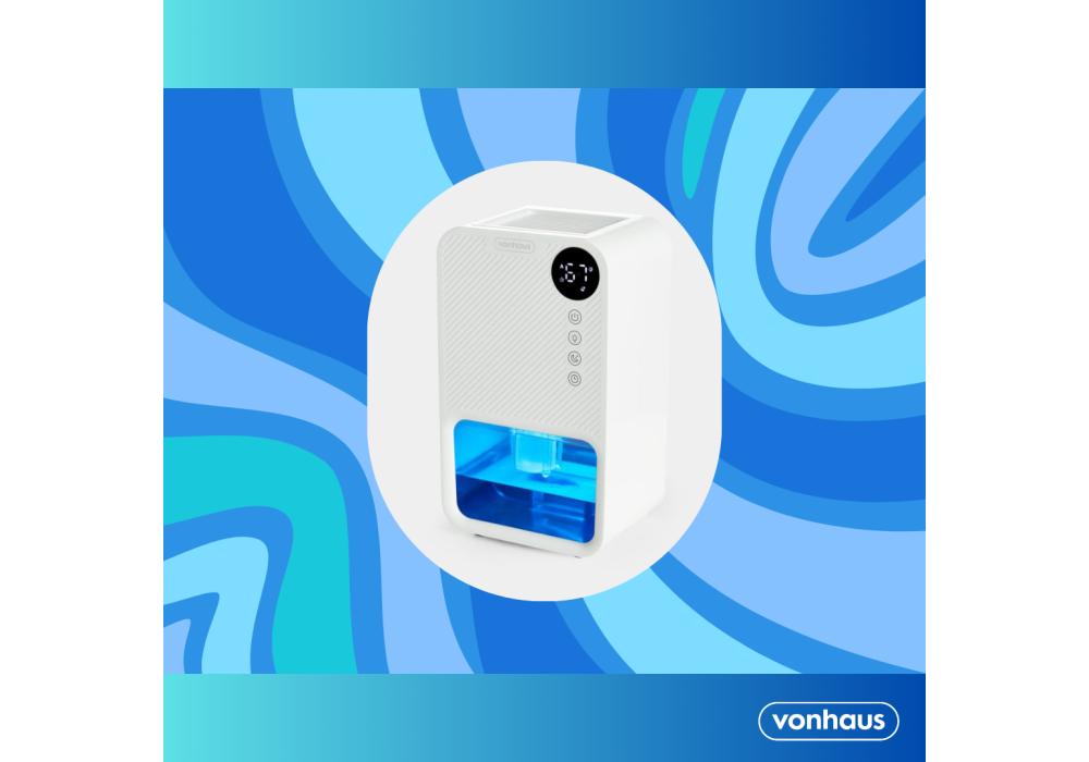 White dehumidifier on a wavy blue background