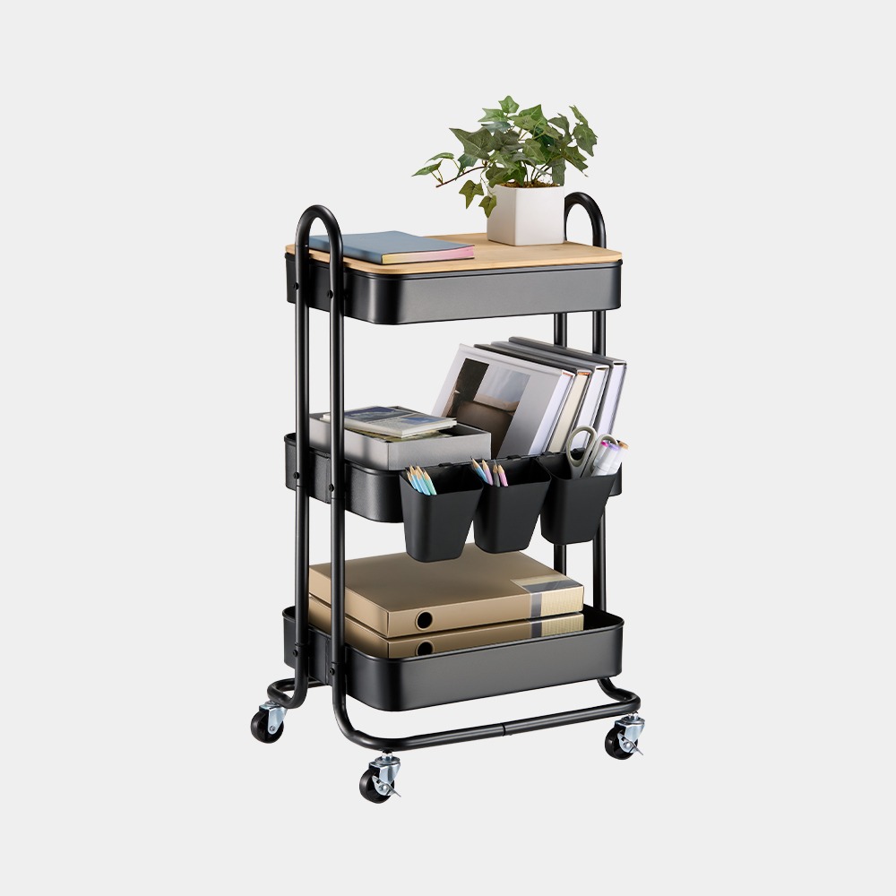 Black Storage Trolley on Wheels