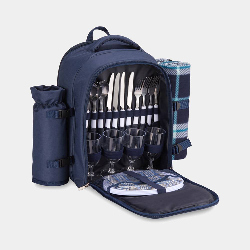 6 Person Picnic Holdall Navy tartan VonShef