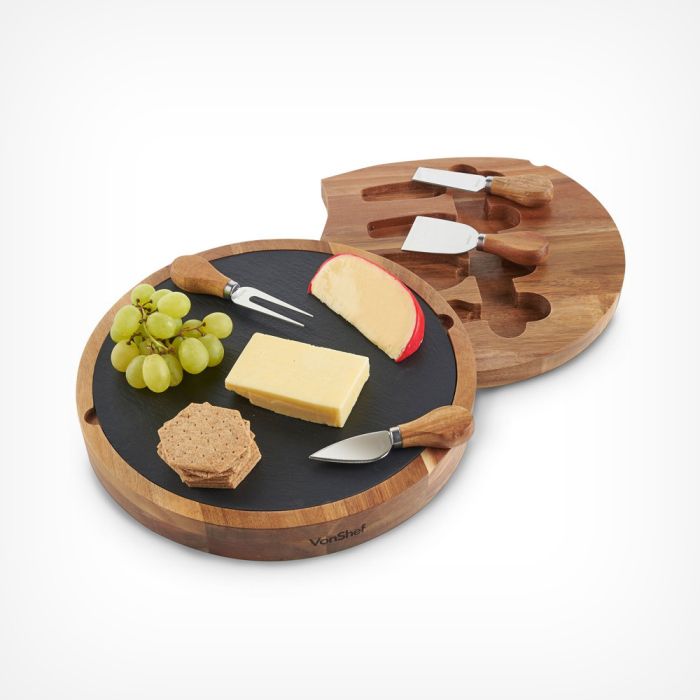Round Cheese Board Knife Set Vonshef, Round Cheese Board With Knives