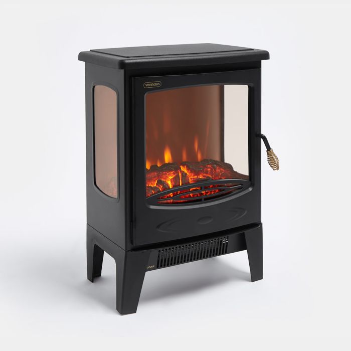 1800W Fireplace with LED Log Fire Flame Effect VonHaus Panoramic Electric Stove Heater Ideal for Living Room Adjustable Thermostat Freestanding & Portable with Overheat Protection Black 