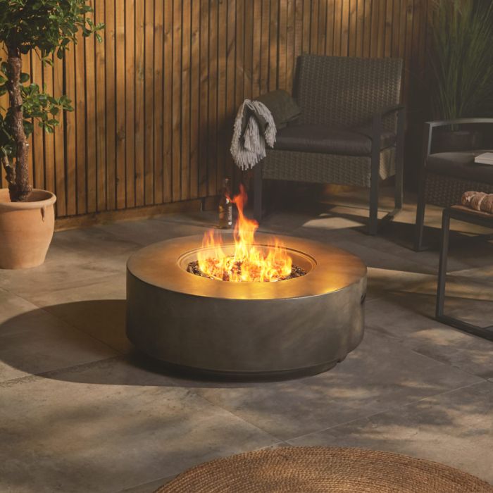 Round Gas Fire Pit Concrete Effect, Gas Fire Pit With Water Feature