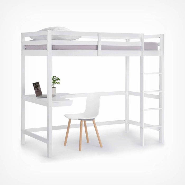 White Study Bunk Bed With Desk Vonhaus, Wood Bunk Bed With Desk