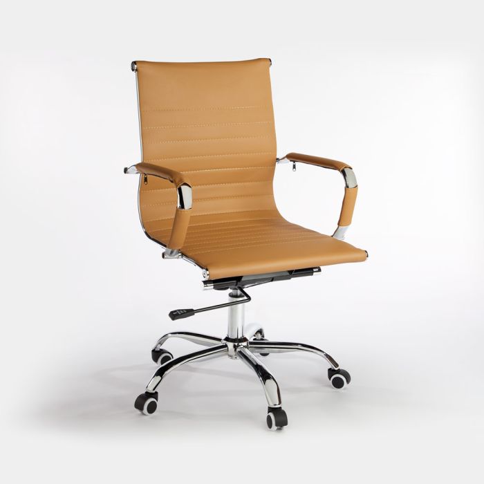 Tan Faux Leather Swivel Office Desk, Faux Leather Desk Chairs