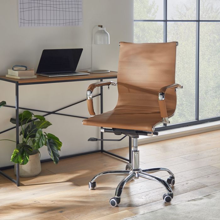 Tan Faux Leather Swivel Office Desk, Tan Leather Office Desk Chair