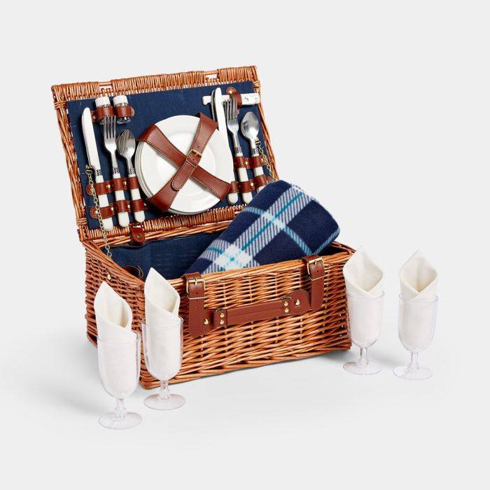 Hampton 4 Person Picnic Basket Navy & White