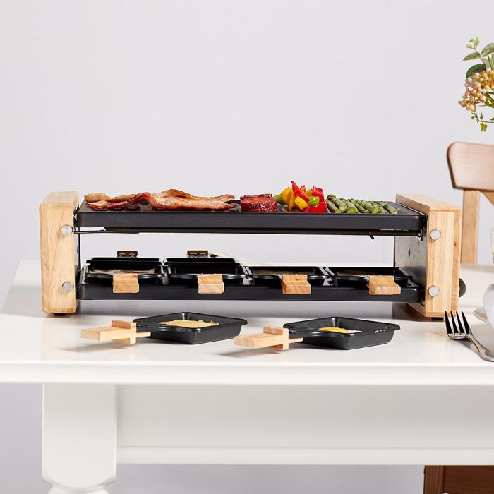 8 Paddles & 8 Skewers 1200 Watt Countertop Safe Great for a Family Get Together or Party Stone Plate & Metal Grill Raclette Cheese NutriChef Raclette Grill 8 Person Party Top 