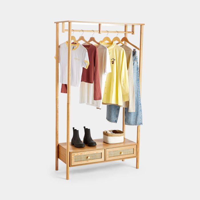 Wooden shelf with hanging rail deals