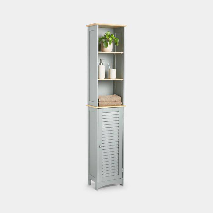 Grey Slimline Bathroom Tallboy Cupboard VonHaus