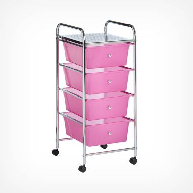 4 Drawer Pink Storage Trolley on Wheels