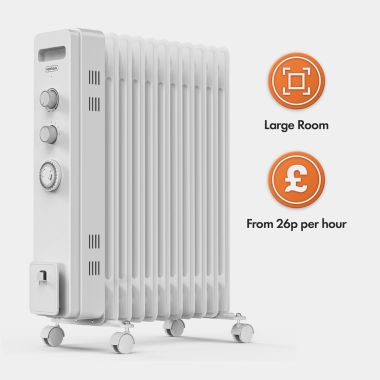 White 11 Fin Oil Filled Heater On Wheels