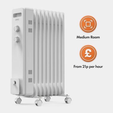 Oil-Filled Radiator Heater On Wheels - White