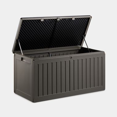 270L Mocha Garden Storage Box - Lid Opened