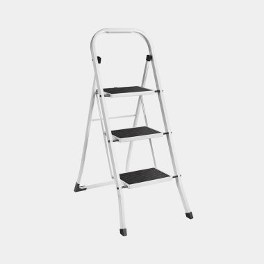 3 Step White Steel Foldable Ladder - Opened