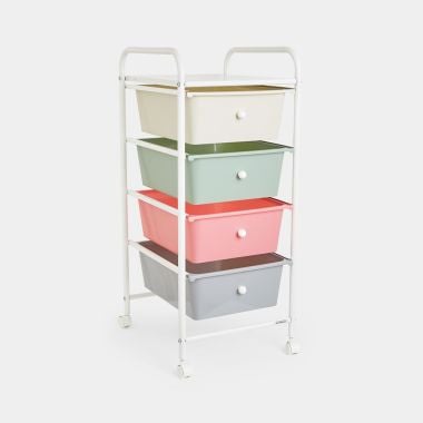 4 Drawer Pastel Storage Trolley on Wheels