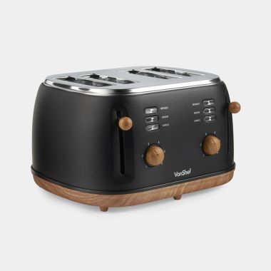Fika Black & Wood 4 Slice Toaster