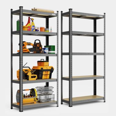 5 Tier 1.8m Grey Shelving Bay - With Items Stored On Bay Shelves