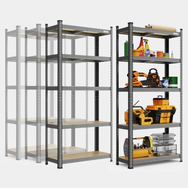 5 Tier 1.8m Grey Shelving Bay - With Items Stored On Bay Shelves