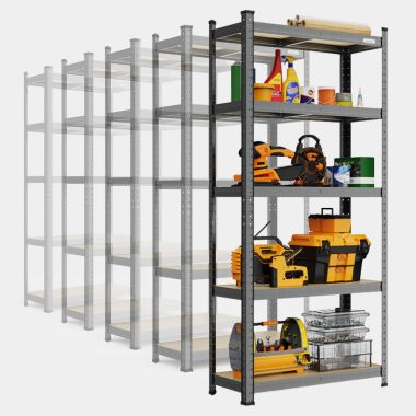 5 Tier 1.8m Grey Shelving Bay - With Items Stored On Bay Shelves