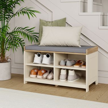 Ash Hall Off-White Shoe Storage Bench – Near Stairway