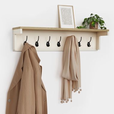 Ash Hall Coat Hooks with Shelf - With Clothes