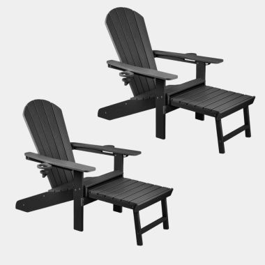 Vonhaus Black Adirondack Outdoor Garden Chair - Set Of 2