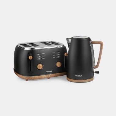 Fika Black & Wood 4 Slice Kettle & Toaster Set