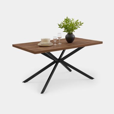 Dark Wood Effect Large Rectangular Dining Table - With Item On Table