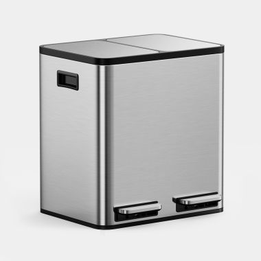 Double Compartment Kitchen Bin 30L Silver - Lids Closed