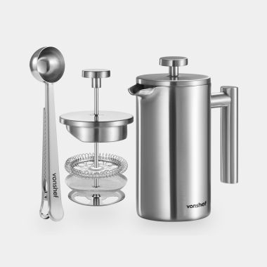 Double Wall Steel Cafetiere With Plunger - Full Set
