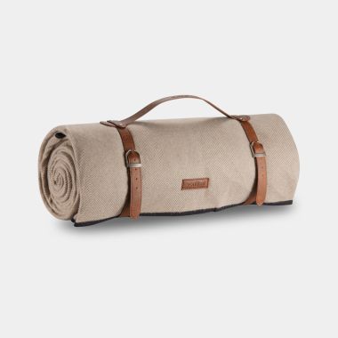 Extra Large & Thick Beige Waterproof Picnic Blanket - Rolled Up