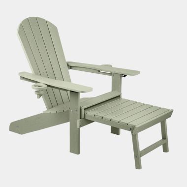 Green Adirondack Wooden Garden Chair - With Footstool