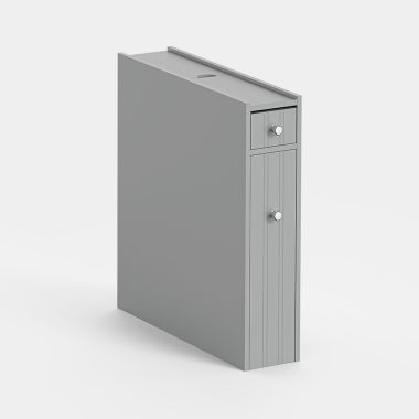 Slim Grey Bathroom Storage Unit With Pull-Out Drawers