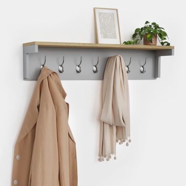 Hallway Coat Hooks &amp; Shelf - With Coat &amp; Scarf