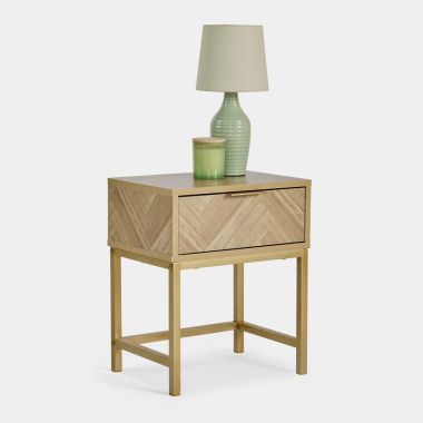 Ducie Herringbone Bedside Table - With Ornaments