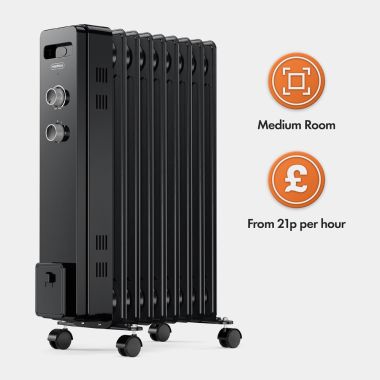 9 Fin Black Portable Heater On Wheels