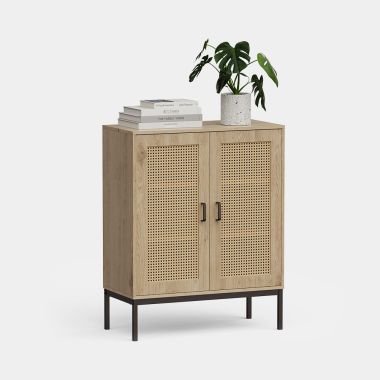 2 Door Tall Rattan Effect Sideboard With Doors