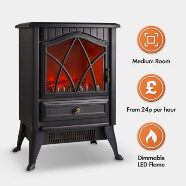 1800W Small Black Stove Heater With LED Lighting