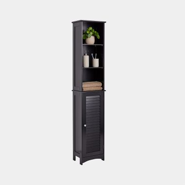 Tall Slim Bathroom Cabinet Unit - With Items On Shelf