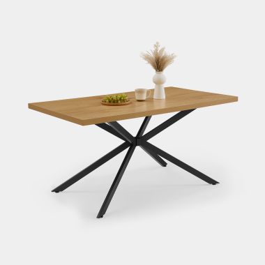 Wood Effect Large Rectangular Dining Table - With Items On Top