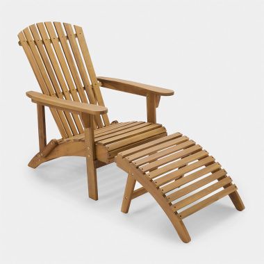 Wooden Adirondack Slatted Chair With Footstool - Assembled