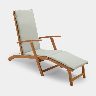 Wooden Foldable Sun Lounger With Armrests - With Cushions