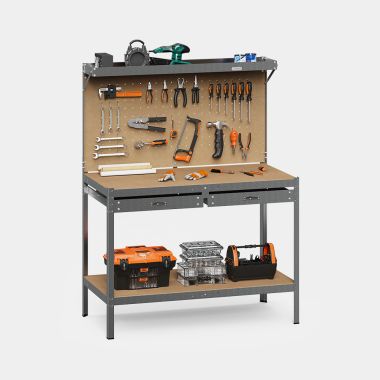Vonhaus Steel Workbench & Pegboard With Drawers - Tools Organised