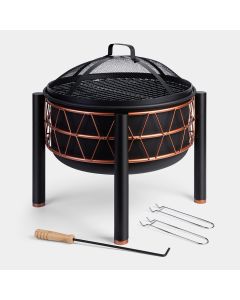 Round Black & Copper Fire Pit - With Accessories