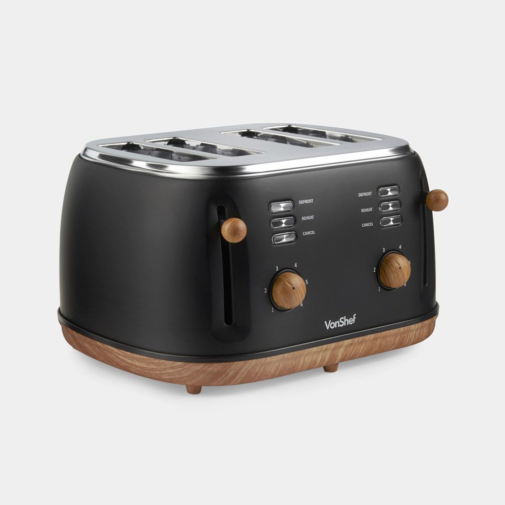 Black Wood 4 Slice Toaster Nordic Appliances VonShef