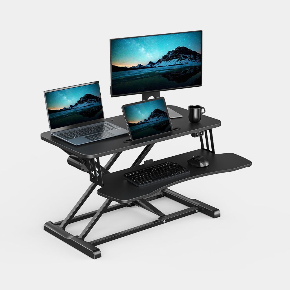 Electric Black Sit Stand Desk Workstation VonHaus