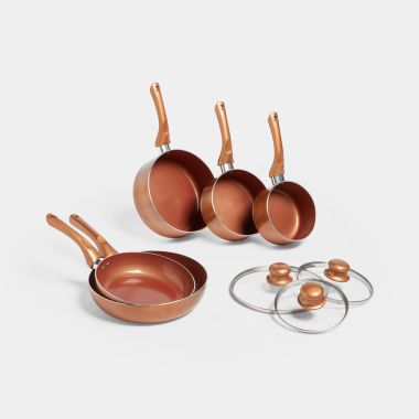Kitchen Bundle Suitable for All Hob Types VonShef 11 Piece Copper Pan Set Non Stick Aluminium Cookware Set with Pans & Utensils