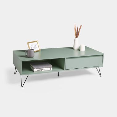 Light Pale Green Stand with Black Metal Hairpin Legs VonHaus Jensen Green TV Unit Modern Contemporary Media Entertainment Sideboard for Lounge & Living Room with Spacious Storage & Open Shelving